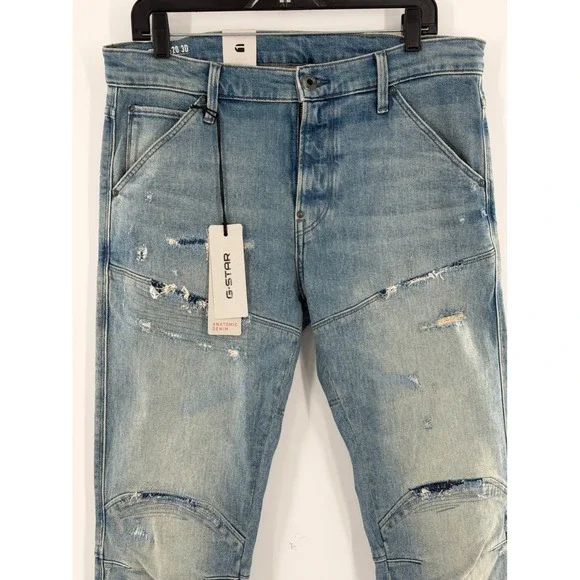 G-Star Raw 5620 3D Skinny Mens Distressed Jeans W33 L34 Bright Saigon Blue NEW
